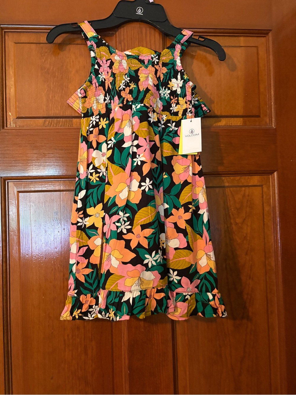 Volcom Girls Black Floral Sundress with Pink, Orange & Green